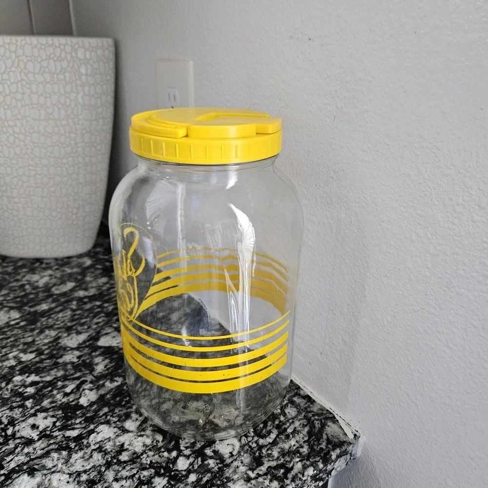 vintage sun tea‎ jar glass gallon iced tea bright yellow with lid